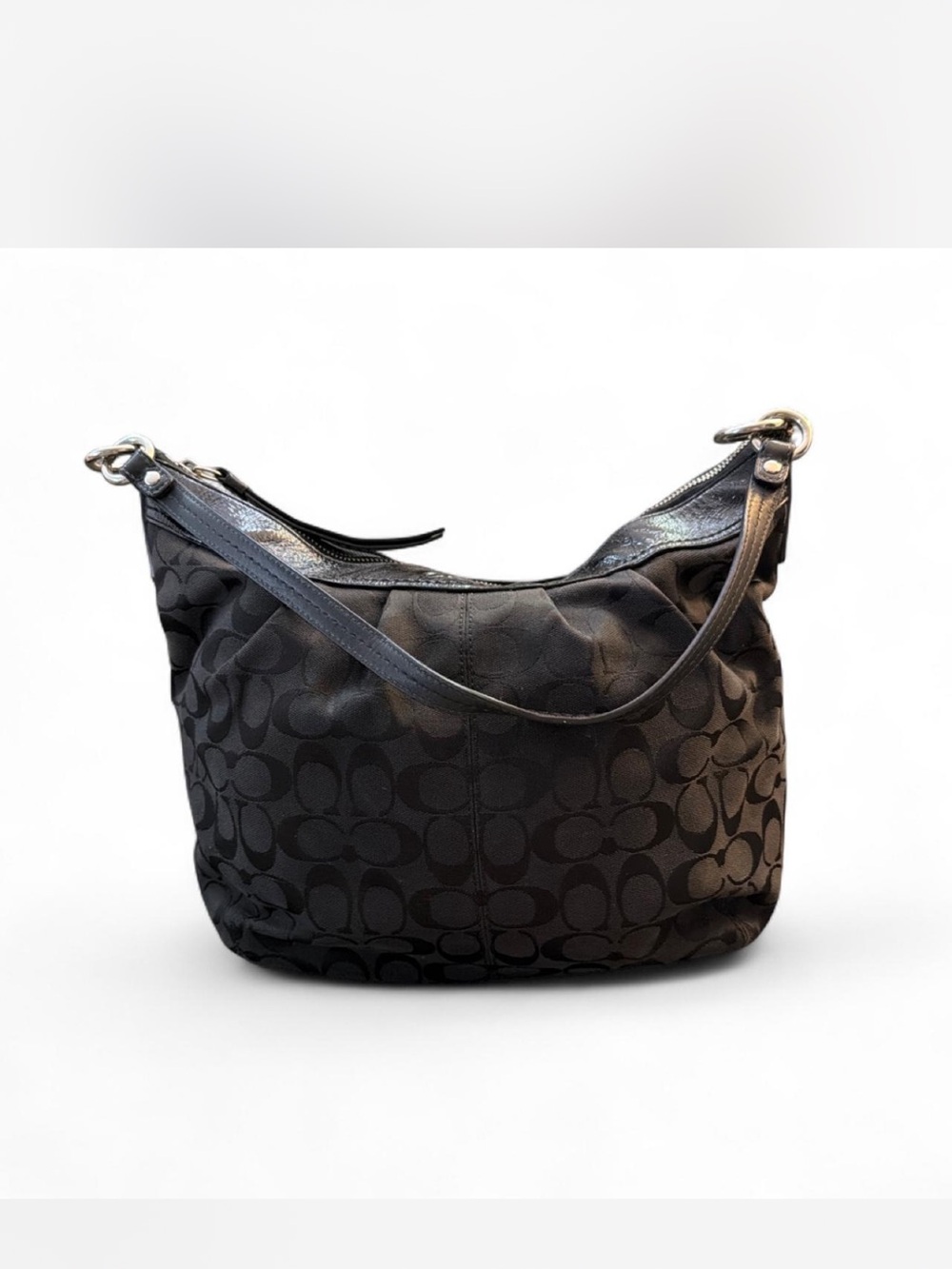 Coach Black Signature Jacquard Hobo Bag